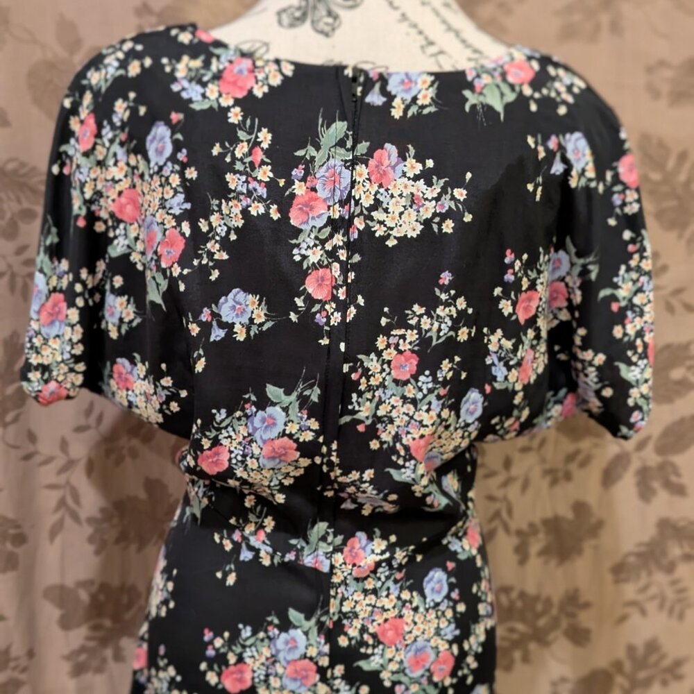Young Edwardian Vintage Black Floral Midi Dress, Size 11, EUC! - Picture 5 of 7
